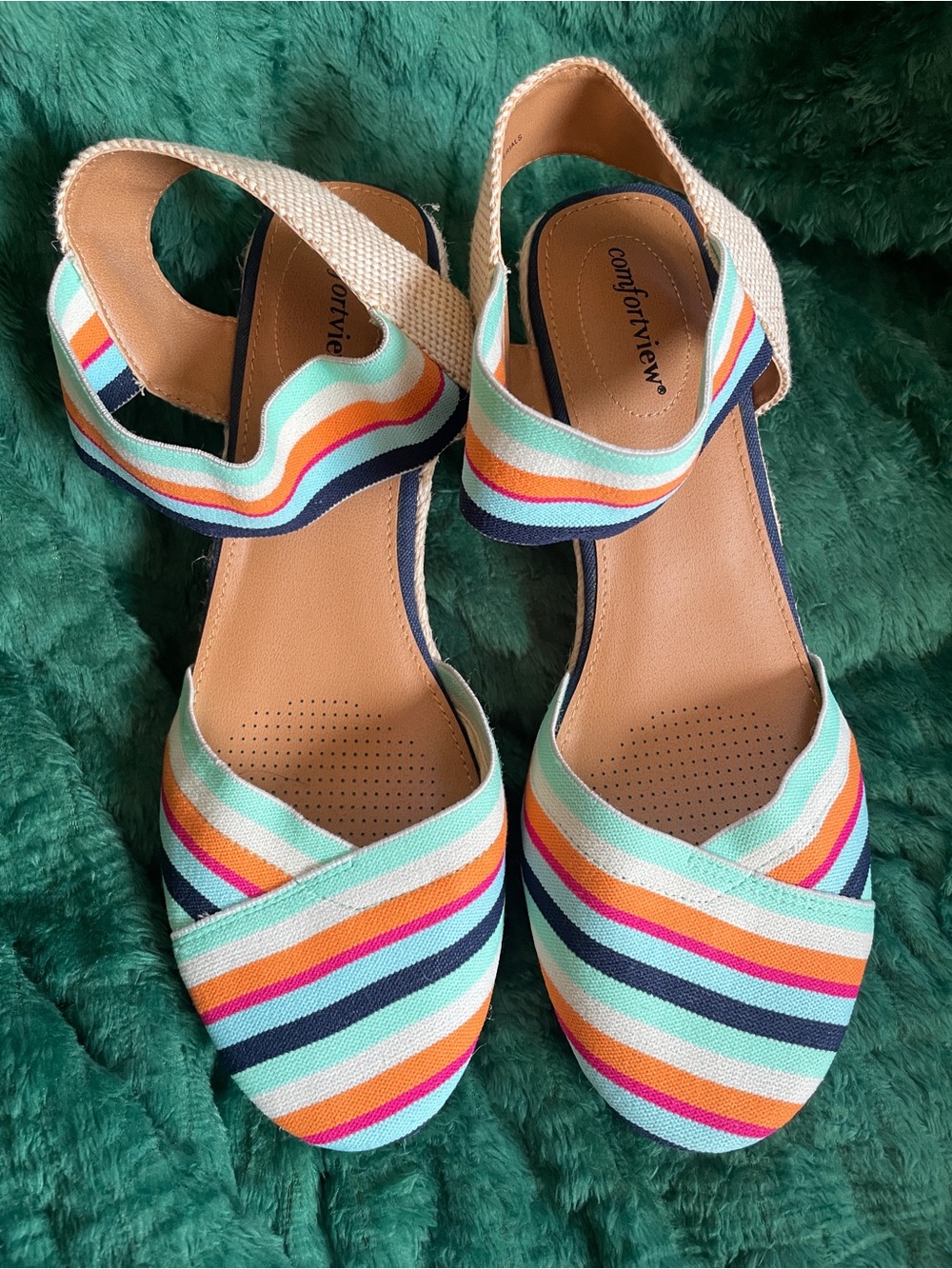 Comfortview Women's Multicolor Striped Slingback wedge Sandals size 12